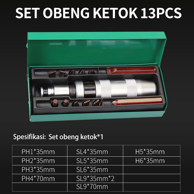 YUKIDO Obeng Ketok 13 pcs Gagang besi Getok Handle Karet Set 7PCS - Impact Driver Perkakas Tool Oben