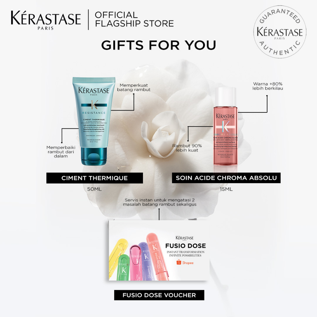 Kerastase Shampoo &amp; Serum Rambut Diwarnai-Bain Chroma Respect 250ml &amp; Soin Chroma Gloss 210ml.