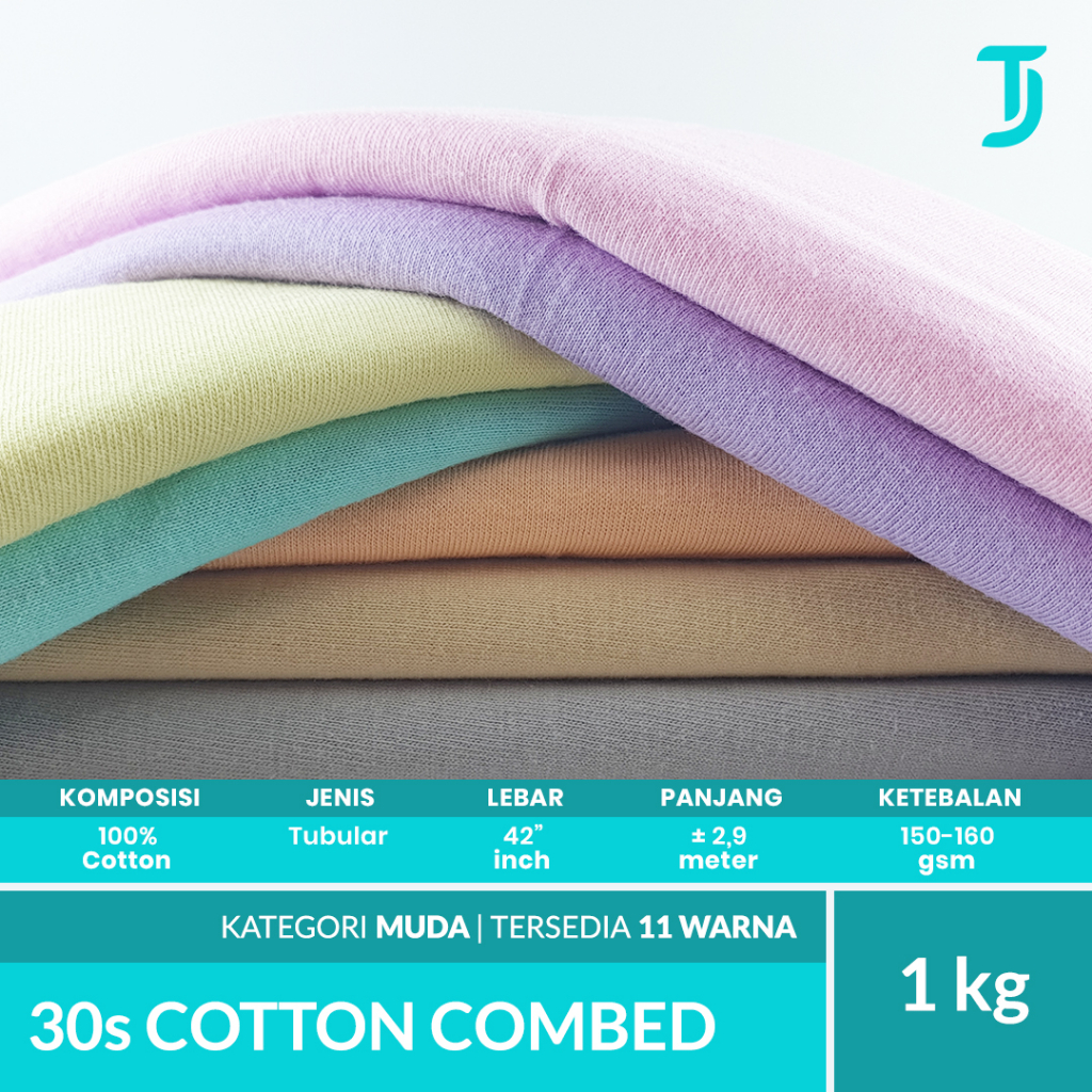 30s Cotton Combed | Kain Bahan Kaos | 1 Kg | Kategori Warna Muda | Bahan Kaos Tumbuh Jaya | Abu Muda