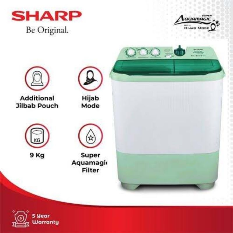 Mesin Cuci Sharp Aquamagic 2 Tabung 9kg EST 1070SJ GR