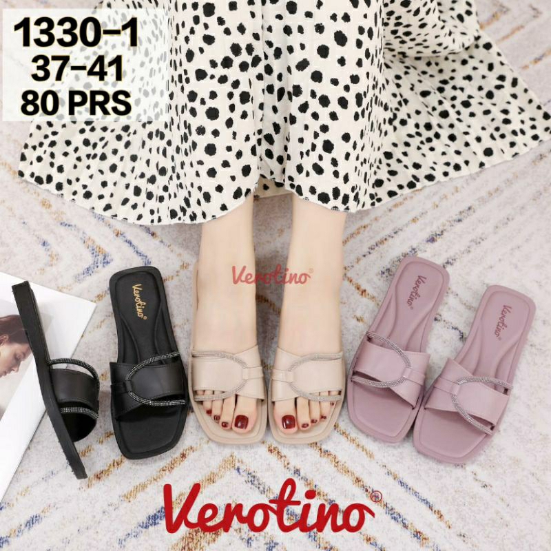 1330-1 Verotino Sandal Selop Wanita Tali Bintik Karet Jelly Import Sendal Flat Motif Silang Cewek Sl