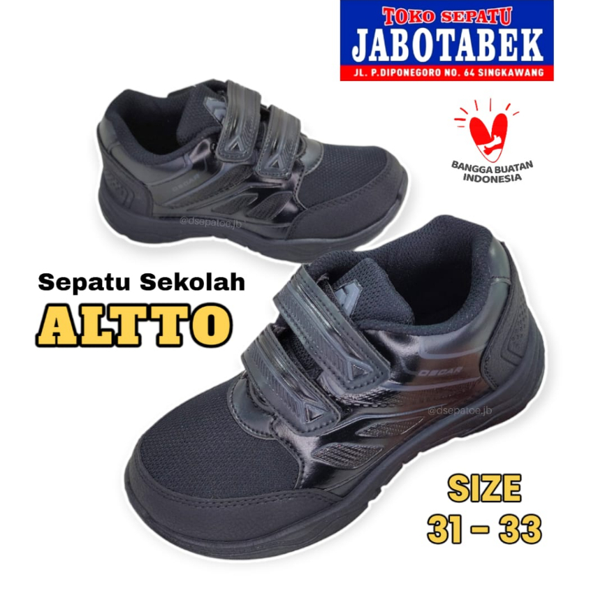 [COD] Sepatu sekolah anak size 31 32 33 perekat tempel merek PRO ALTTO warna hitam semua all black s