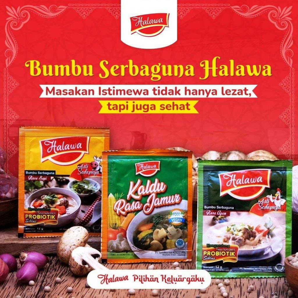 

Halawa 1 Renteng 12 Sachet Bumbu Masak Organik Plus Probiotik - Halawa Kaldu Penyedap Rasa Non MSG - Grosir Halawa Murah - Halawa Sapi Halawa Ayam Halawa Merica Halawa Jamur Halawa Tepung Terigu