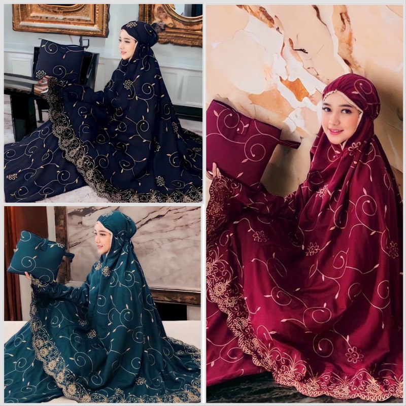 Mukena GRACELLA PREMIUM Jumbo Katun Premium Mukenah Sholat Dewasa Full Bordir Bunga Teratai FREE TAS