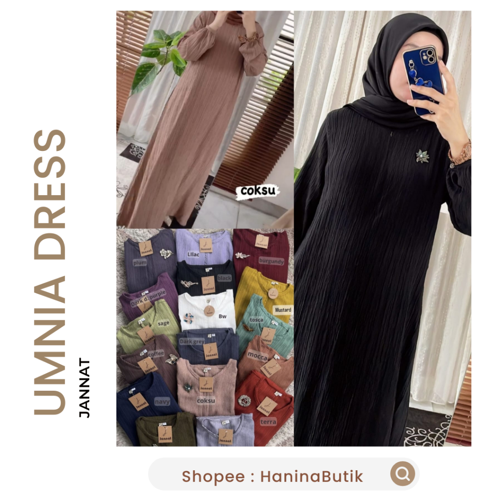 (𝗦𝗜𝗔𝗣 𝗞𝗜𝗥𝗜𝗠) UMNIA DRESS 4 SERIES | UMNIA DRESS BLACK COKSU JANNAT by JANNAT.ID | DRESS BASIC POLOS 