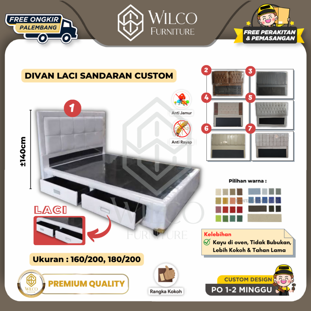 Divan Laci / Divan Laci Sandaran Custom / Divan Laci Murah Palembang - Divan+Sandaran, 90x200