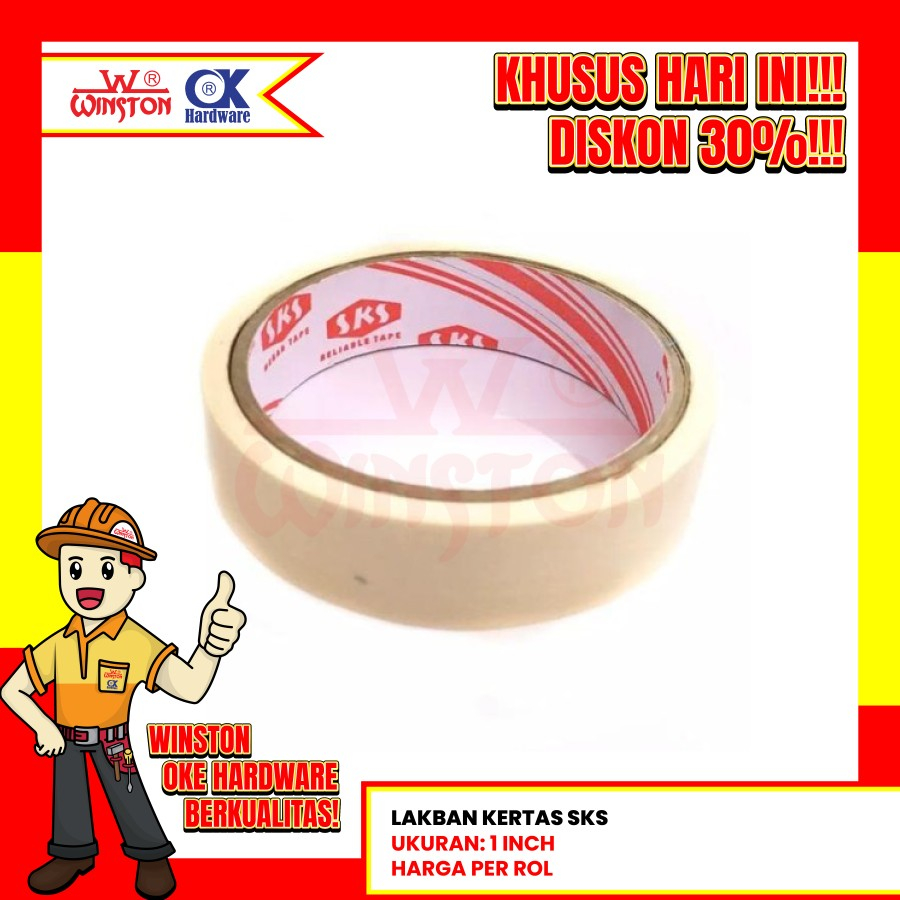 

PLAKBAN LAKBAN KERTAS SKS MASKING TAPE ISOLASI ROLL KERTAS 1 INCHI