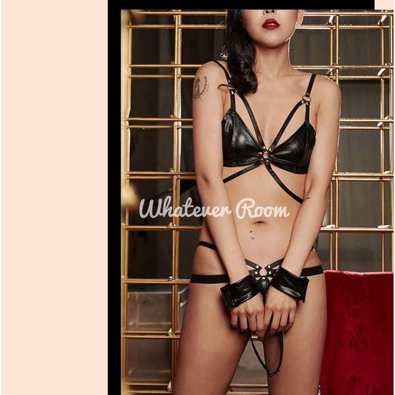 Rosie Lingerie Bralette Leather Handcuff Teddy Bodysuit