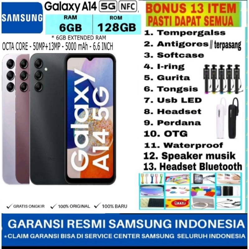 SAMSUNG GALAXY A14 5G 6/128GB RAM 6GB ROM 128GB GARANSI RESMI SAMSUNG INDONESIA