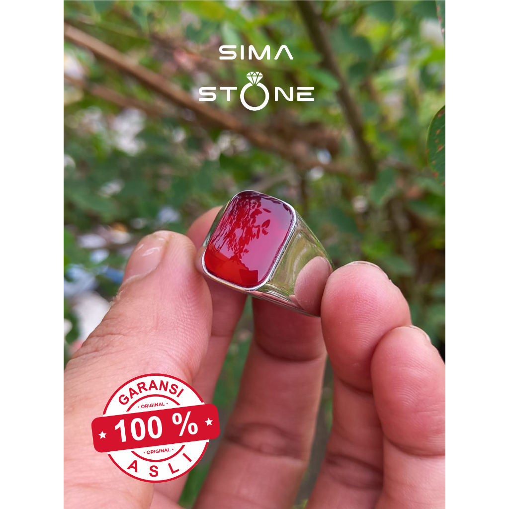 Cincin Batu Akik Red Baron Kotak Ring Titanium Silver