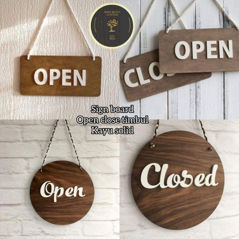 sign board open close/papan gantung buka tutup huruf timbul kayu solid
