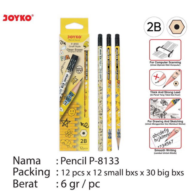 

(12pcs) P 8133 Prime Pencil 2B / Sketch Drawing Pensil P-8133 P8133 Joyko isi 12 pcs