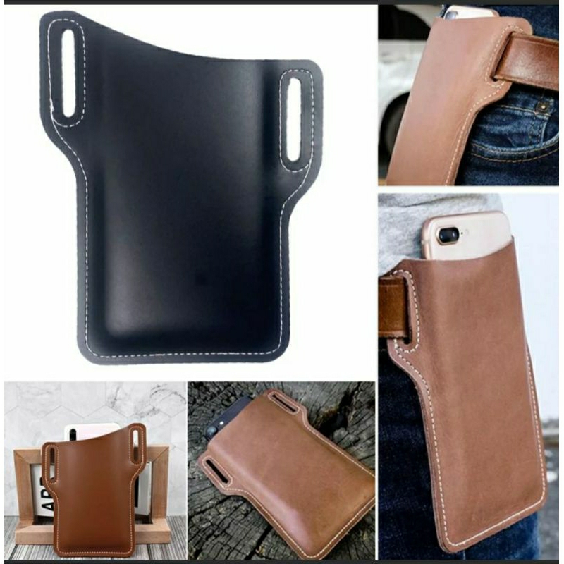 Case Sarung Dompet Tas Tempat Hp Di Pinggang Bahan Kulit Premium iphone apple Universal