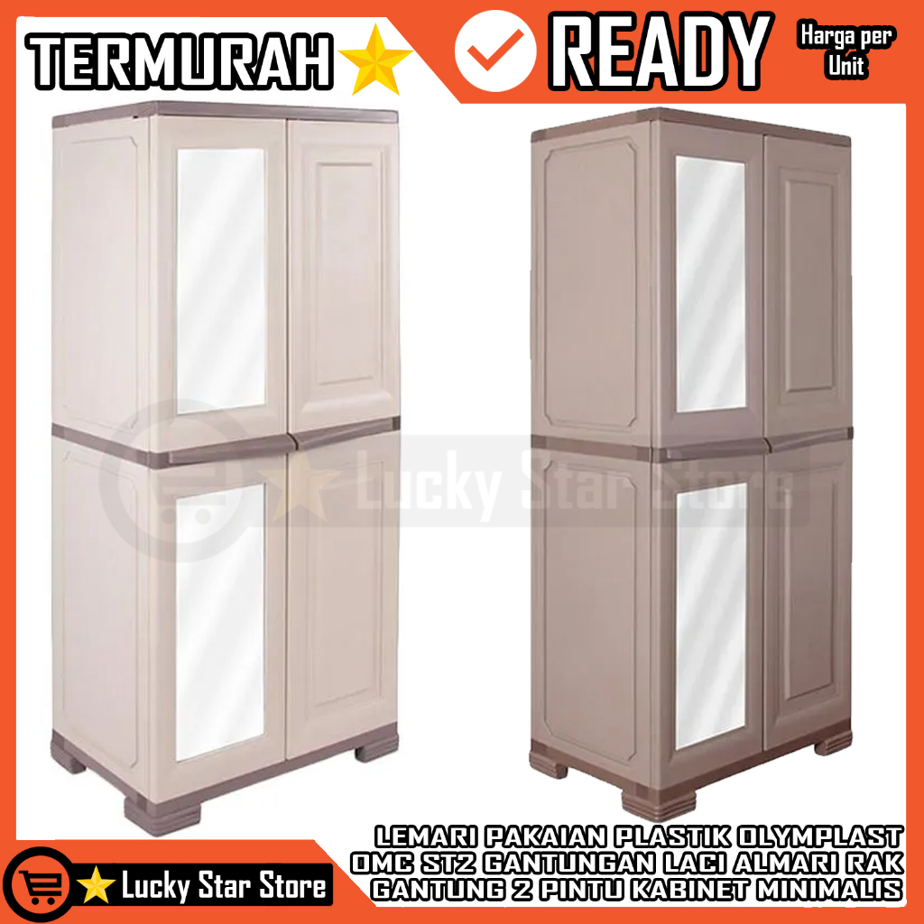 [Kargo] OLYMPLAST LEMARI PLASTIK OMC ST2 2 PINTU 1 KACA GANTUNGAN ALMARI OLIMPLAST GANTUNG PAKAIAN B