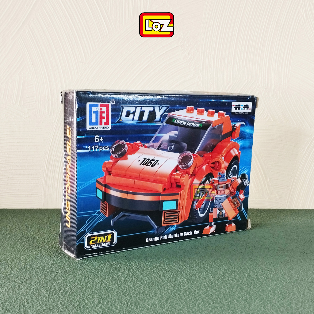 Racing Car GTR ORANGE 2IN1 / 123-456 / DIY Brick Block Mainan Balok Building