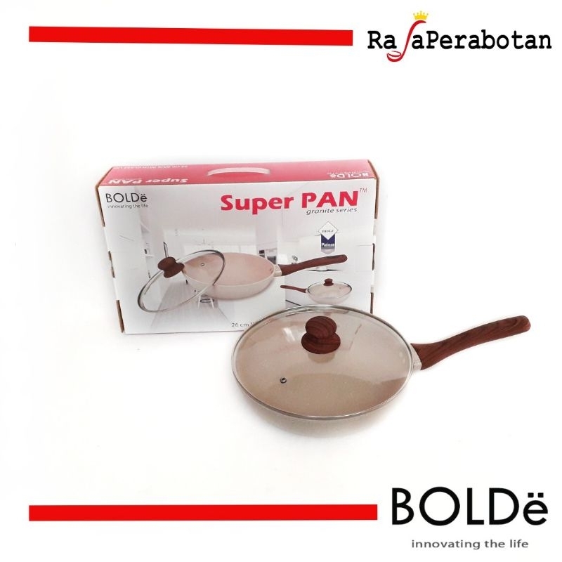 BOLDe Super Pan Wok Granite 26cm + Tutup Kaca Lid Beige Series / Frypan penggorengan 26cm Original