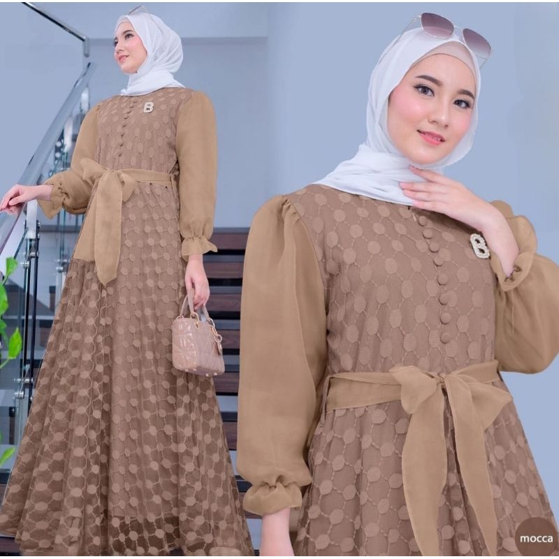 Ratna gamis muslim dress tille dot mox organza  all size