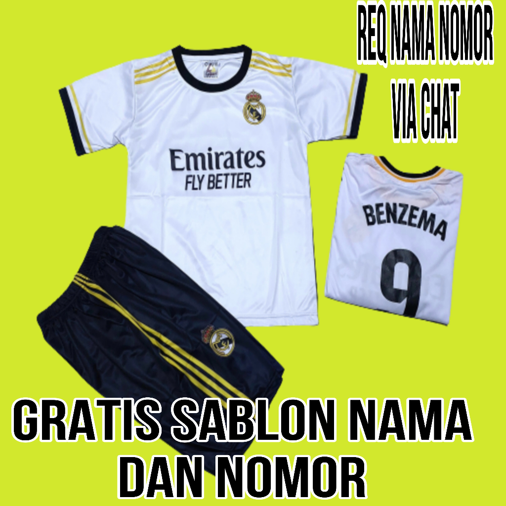 jersey bola madrid kids home/jersey madrid printing/setelan bola anak madrid printing usia 5-12thn