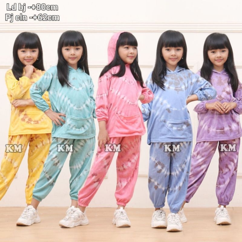 SETELAN BAJU ANAK JOGGER PEREMPUAN CELANA PANJANG TIE DYE BAHAN KAOS ADEM