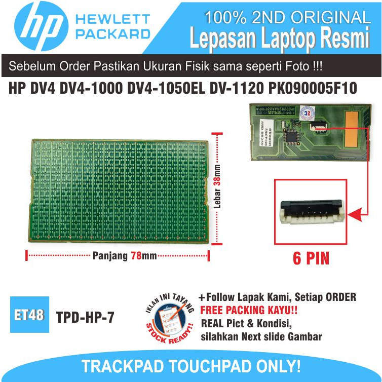 ET48  TPD-HP-7 TOUCHPAD ALPS LAPTOP HP COMPAQ DV4 DV4-1000 DV4-1050EL CQ40 CQ45 DV-1120 PK090005F10 