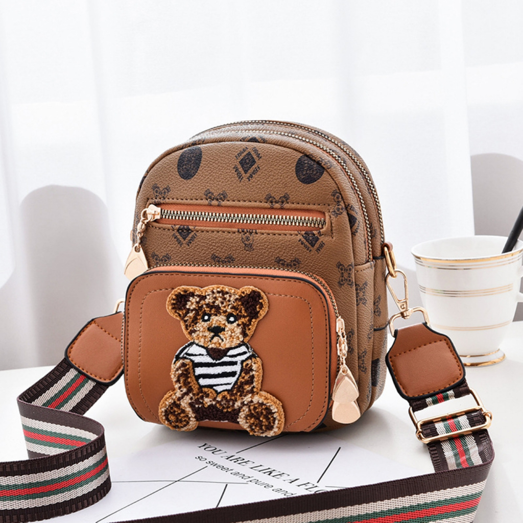 Tas Selempang Wanita Mini Hp Tas Sling Bag Bear Kekinian Tas Import Premiun  WS - ADB 06