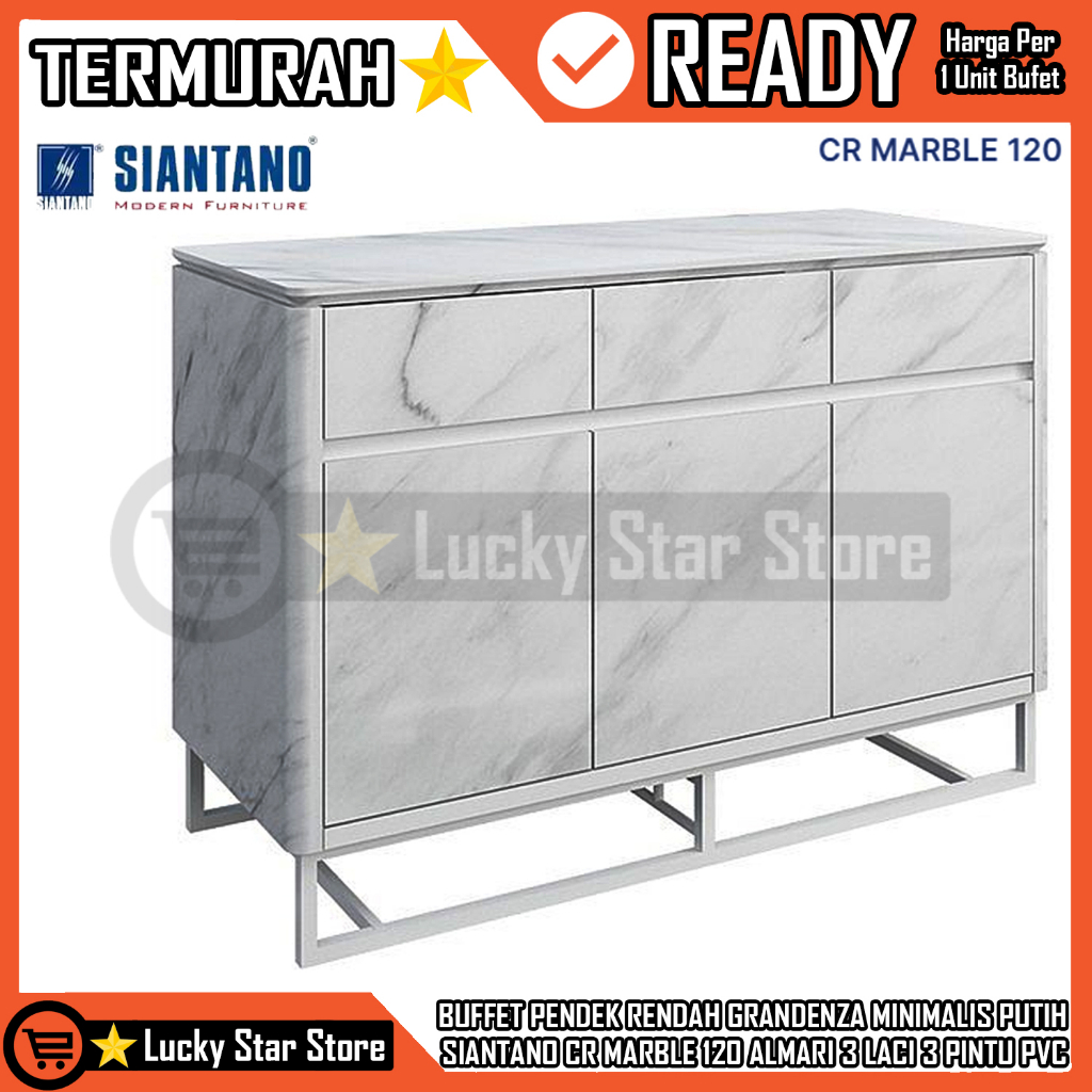 (KARG0) BUFFET PENDEK RENDAH GRANDENZA MINIMALIS PUTIH SIANTANO CR MARBLE 120 KABINET MEJA TV RAK TV