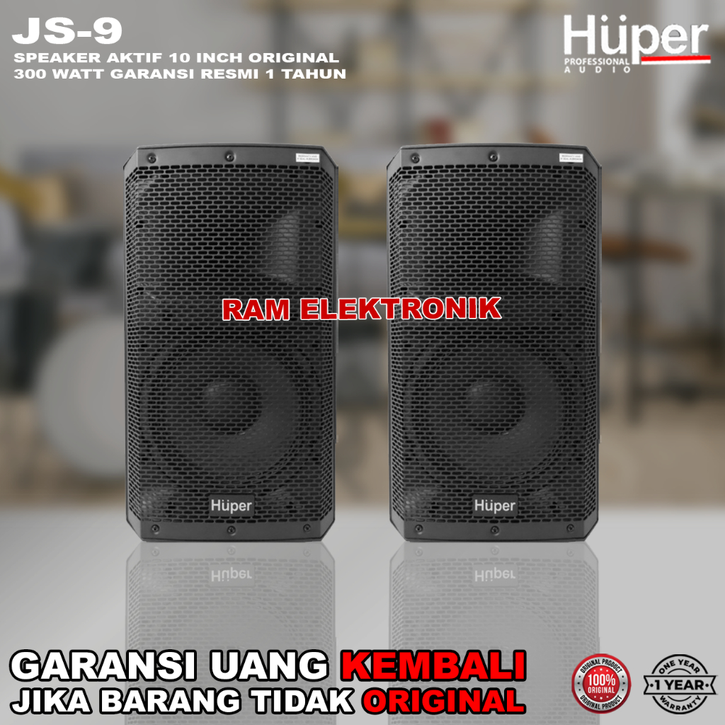 Speaker Aktif 10 Inch HUPER JS9 | JS 9 Original 300 Watt Murni Harga 1 Pasang