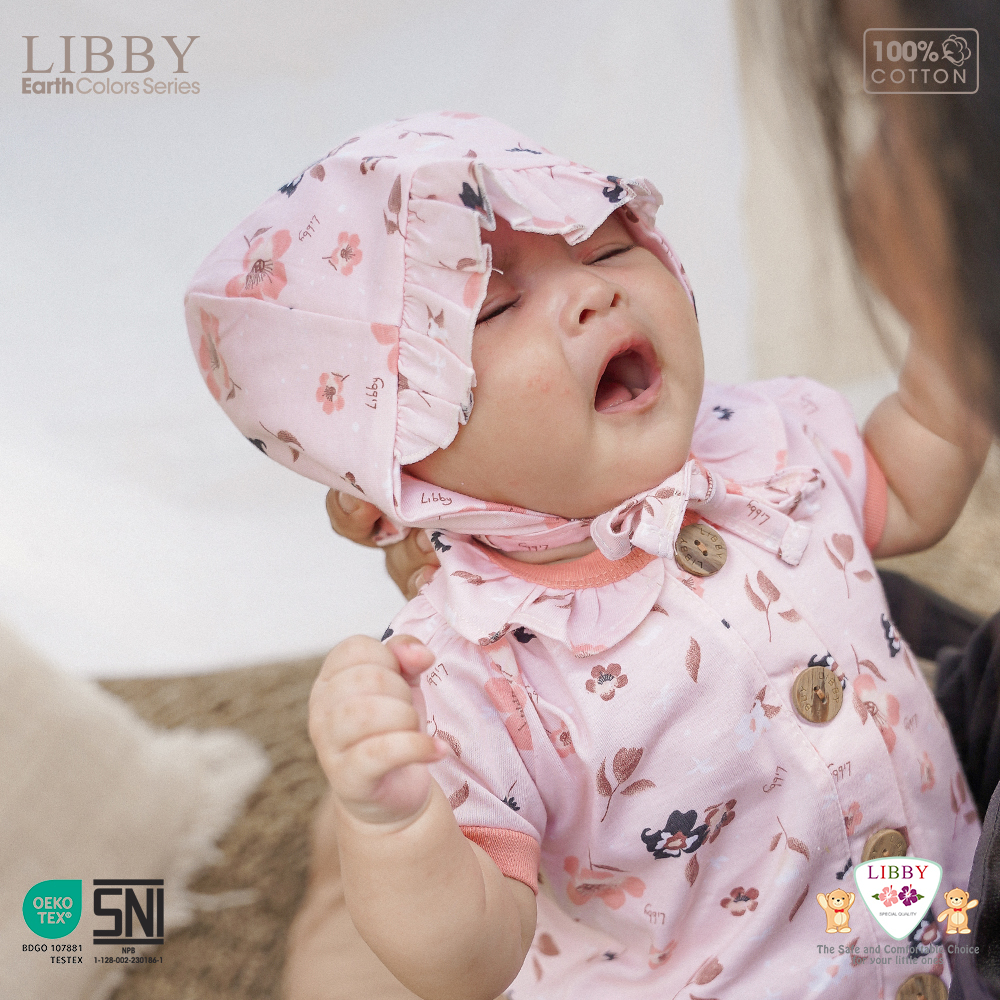 Libby Earth Series Bedong / Topi Bulat / Sarung Tangan STK / Topi Lil Missy Motif Print Girl