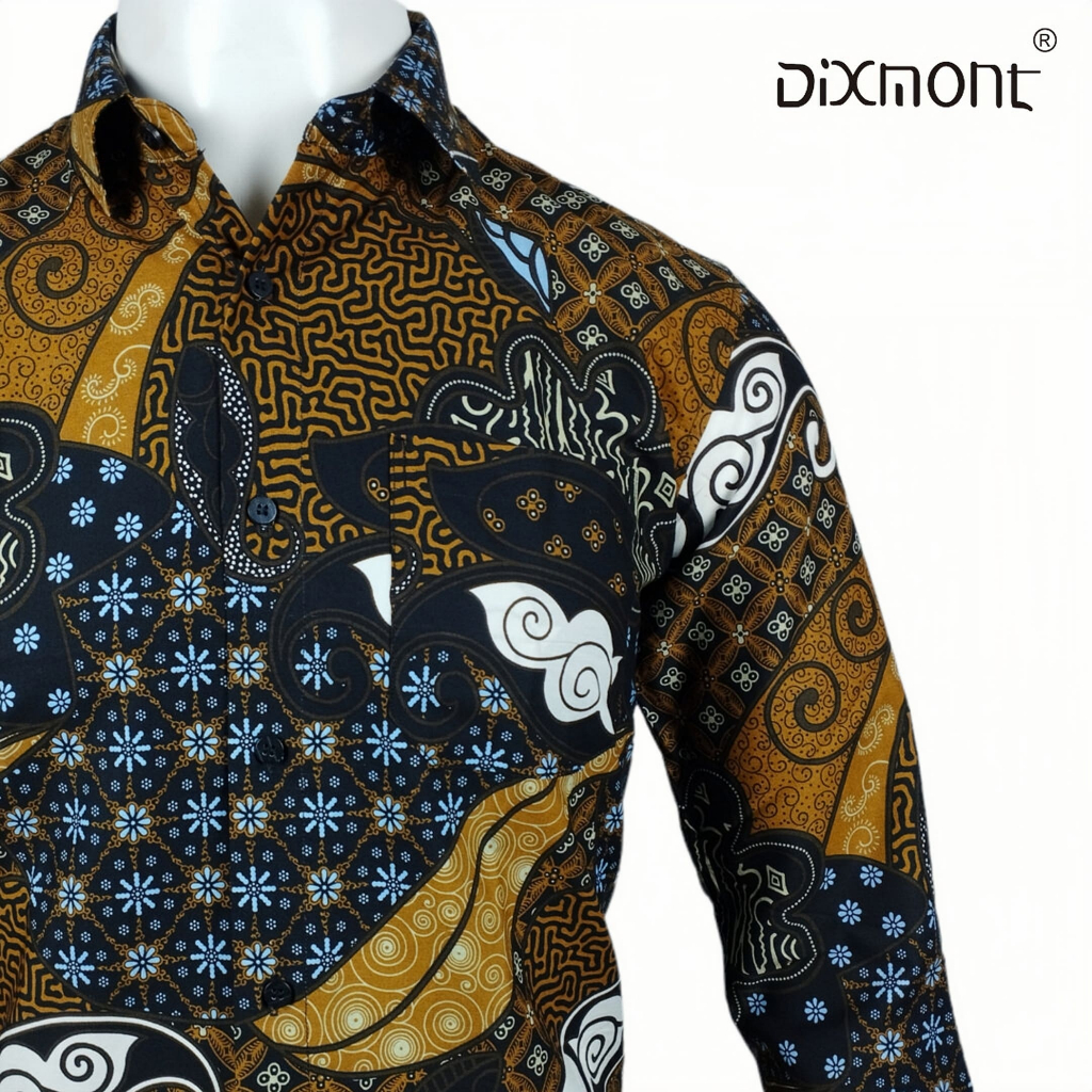 Dixmont Kemeja Batik Pria Basic Formal Lengan Panjang Hem BL01223
