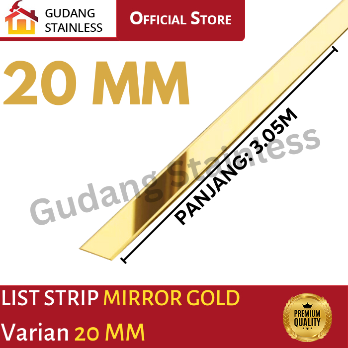 {FREEONGKIR} GAN LIST PLAT STRIP MIRROR GOLD STAINLESS 20MM PROMO