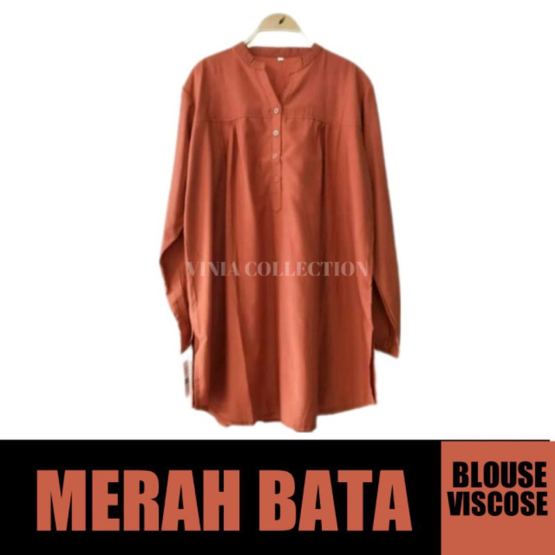BLOUSE KATUN VISCOSE MERAH BATA001 ATASAN WANITA JUMBO BLUS BIG SIZE