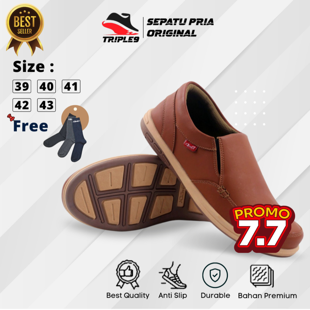 Sepatu Shoes Spatu Kulit Slip On Sneakers Cowok Remaja Casual Jalan Jalan Kerja Santai Sekolah Kulia