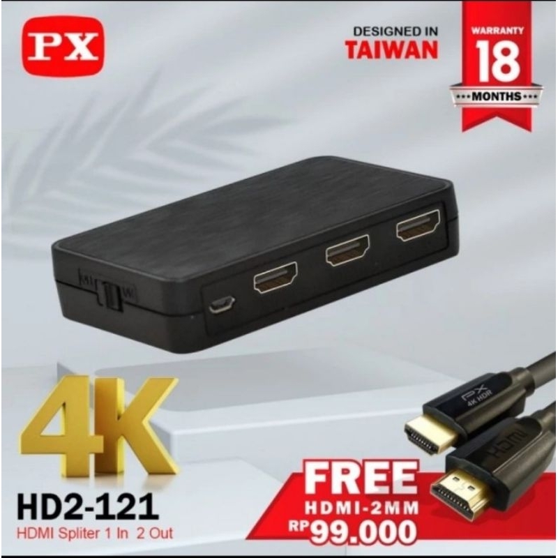 HDMI splitter 2 output video HD 4K HDR 2.0 PX HD2-121