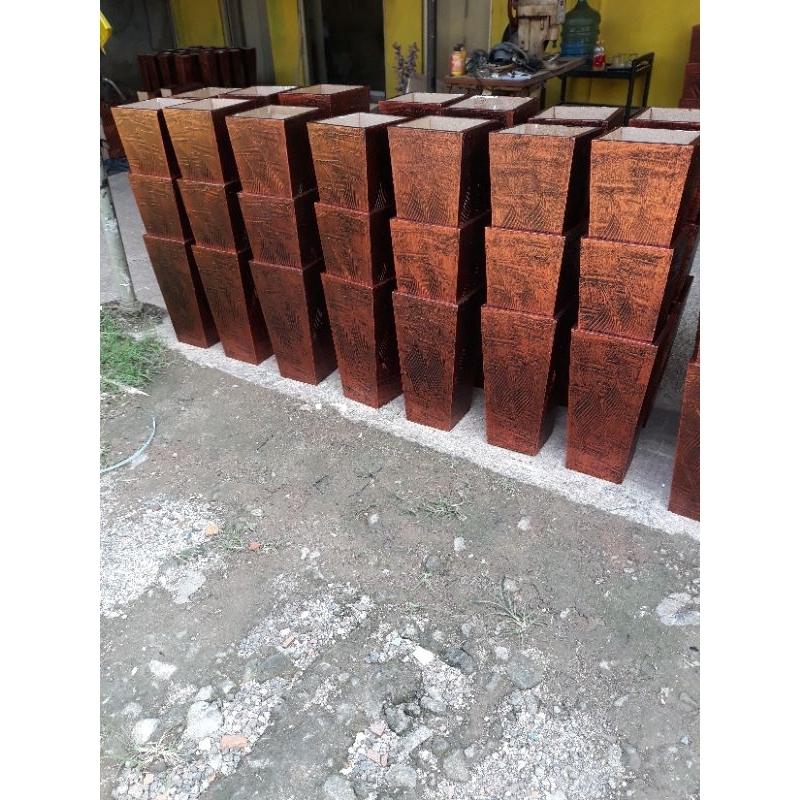 pot kayu vas kayu minimalis tinggi 50cm diameter atas 34cm untuk bunga pohon artificial