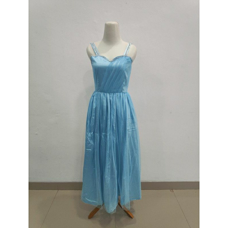 Preloved Dress Pesta Tile Biru Muda / Party Dress / gaun sister gaun mama sky blue / long dress maxi