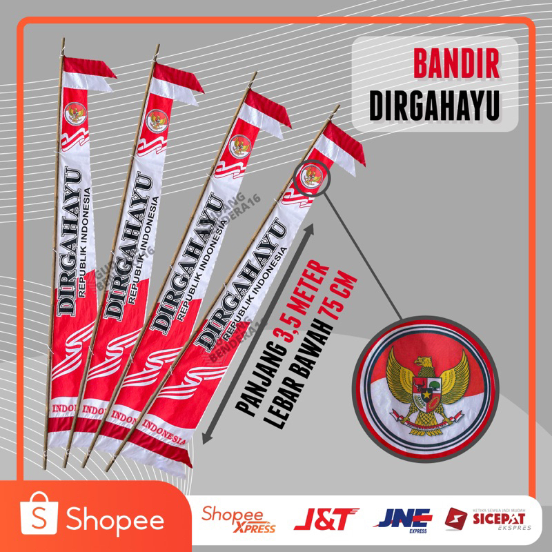 UMBUL UMBUL REMPEL SABLON DIRGAHAYU (3.5 METER) BENDERA BANDIR DIRGAHAYU INDONESIA HUT RI 17 AGUSTUS