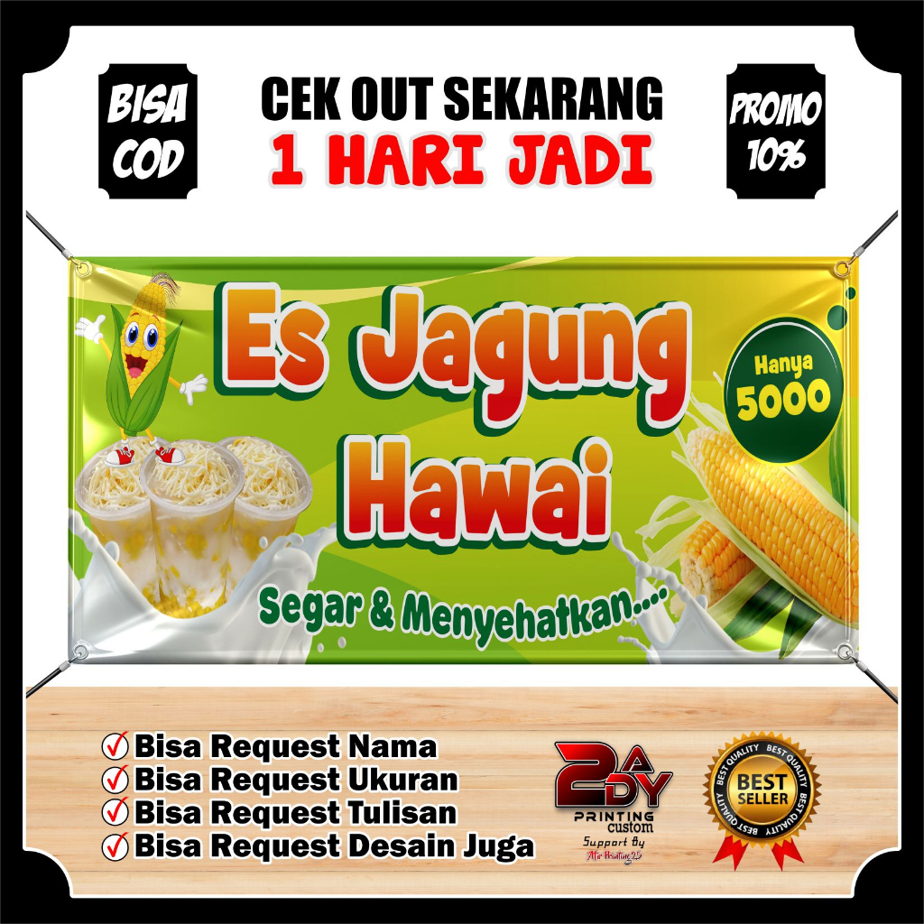 Terlaris - Spanduk Es Jagung Hawai Viral Kekinian Masa Kini Banner Benner Jualan Minuman Es Jagung H