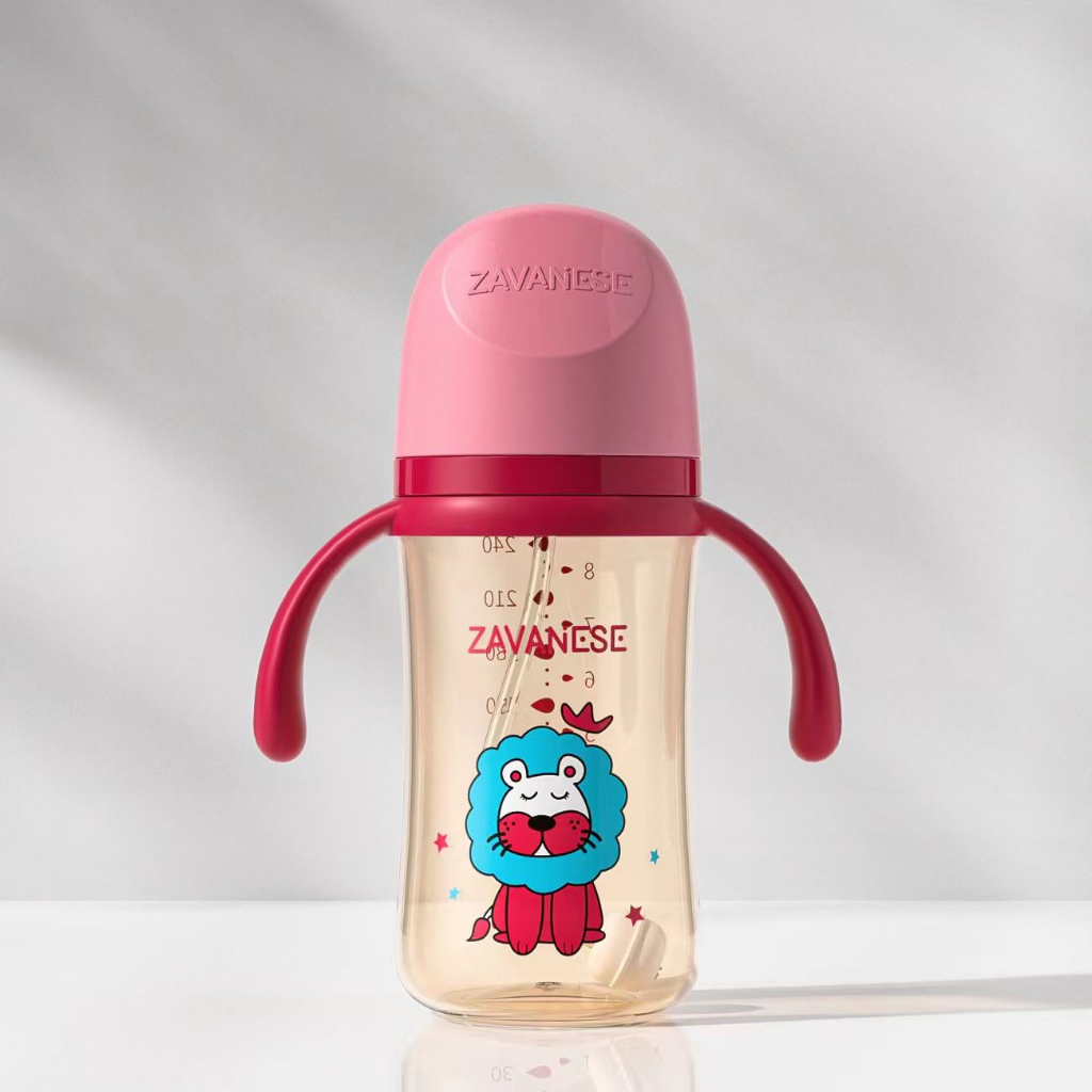 *COD* Botol Minum Bayi Zavanese 2in1& 3in 1 Dot dan Sedotan 240 & 300 ml Training Cup Karakter BPA Free-3IN1 SINGA PINK