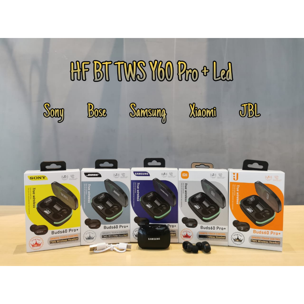 Headset BLuetooth TWS Y60 Pro + Led Wireless HiFi Stereo Waterproof
