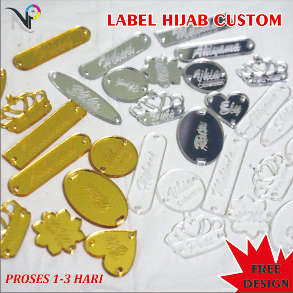 Label Akrilik Custom Grafir Ukir Nama | Label Hijab Akrilik | Branding Hijab | Merk Hijab | Label Pa