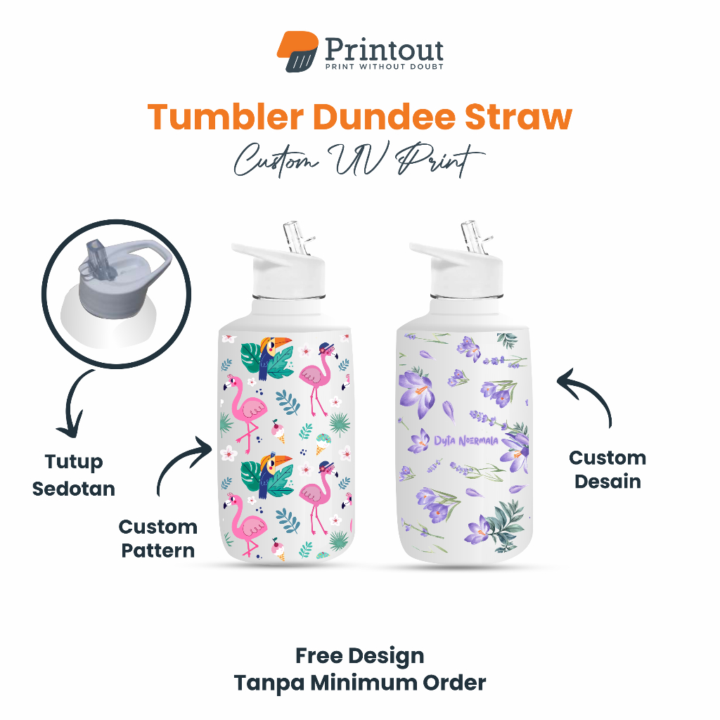 PRINTOUT Custom Design Hadiah Botol Minum 1 Liter Plastik Minum - Tumbler Dundee Straw- Tumbler Dund
