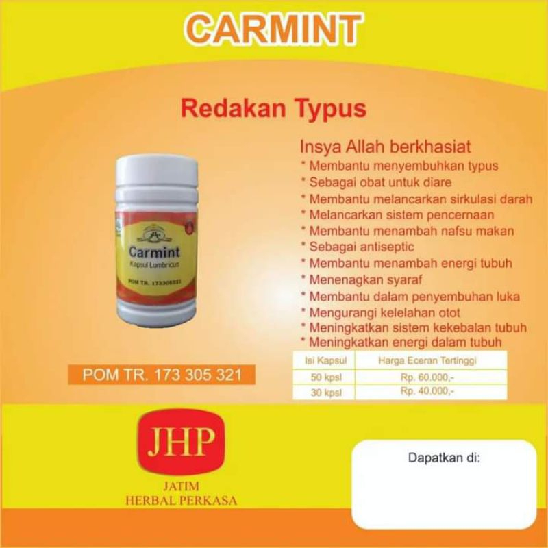 

ECER CARMINT KAPSUL LUMBRICUS OBAT TYPUS