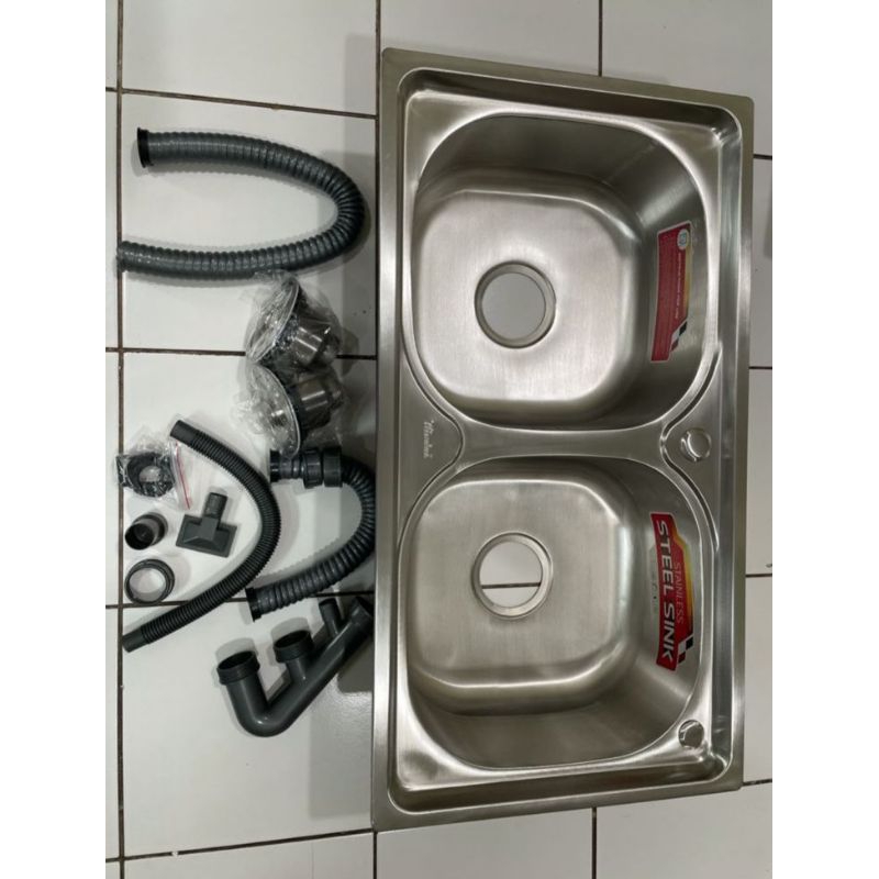 BAK CUCI PIRING STAINLESS WASTAFEL KITCHEN SINK DOUBLE BOWL 2 LUBANG