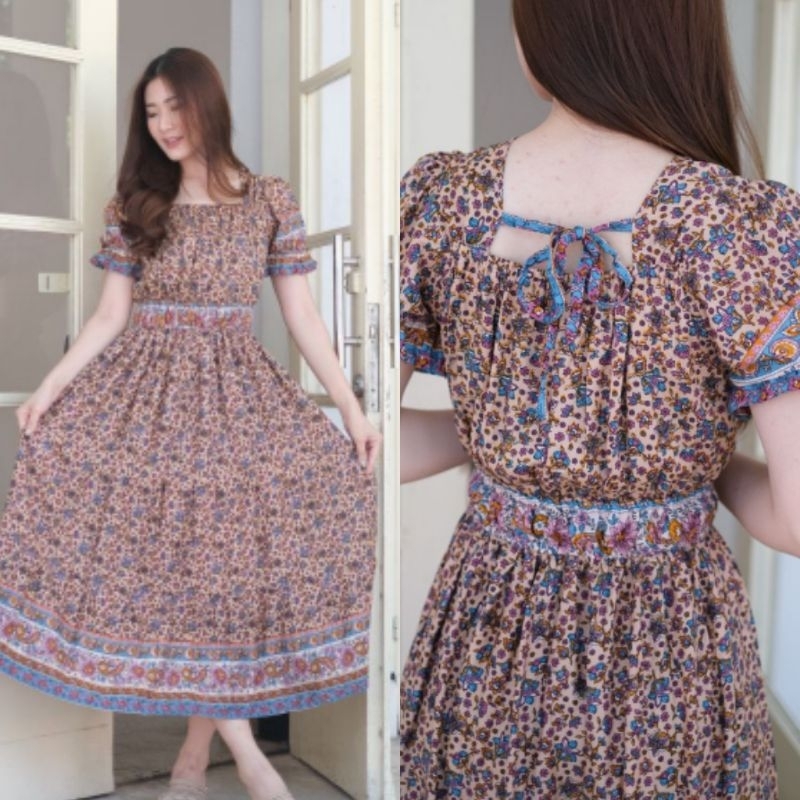 Drres lengan balon/ gaun panjang/dres Korea/dres squareneck/Korean style