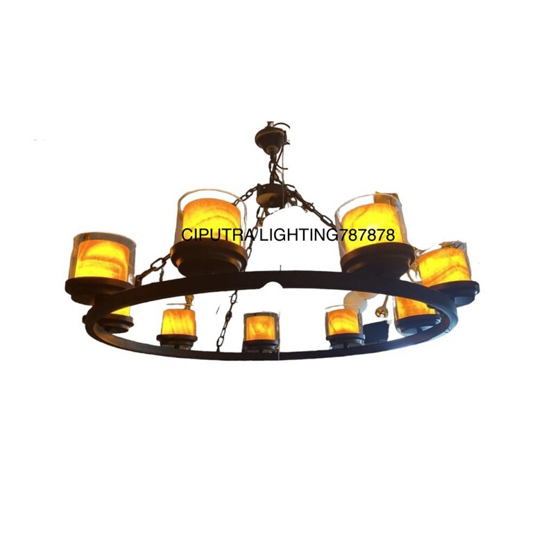 LAMPU GANTUNG HIAS MINIMALIS RUANG TAMU BATU ONYX 9 LAMPU MEWAH