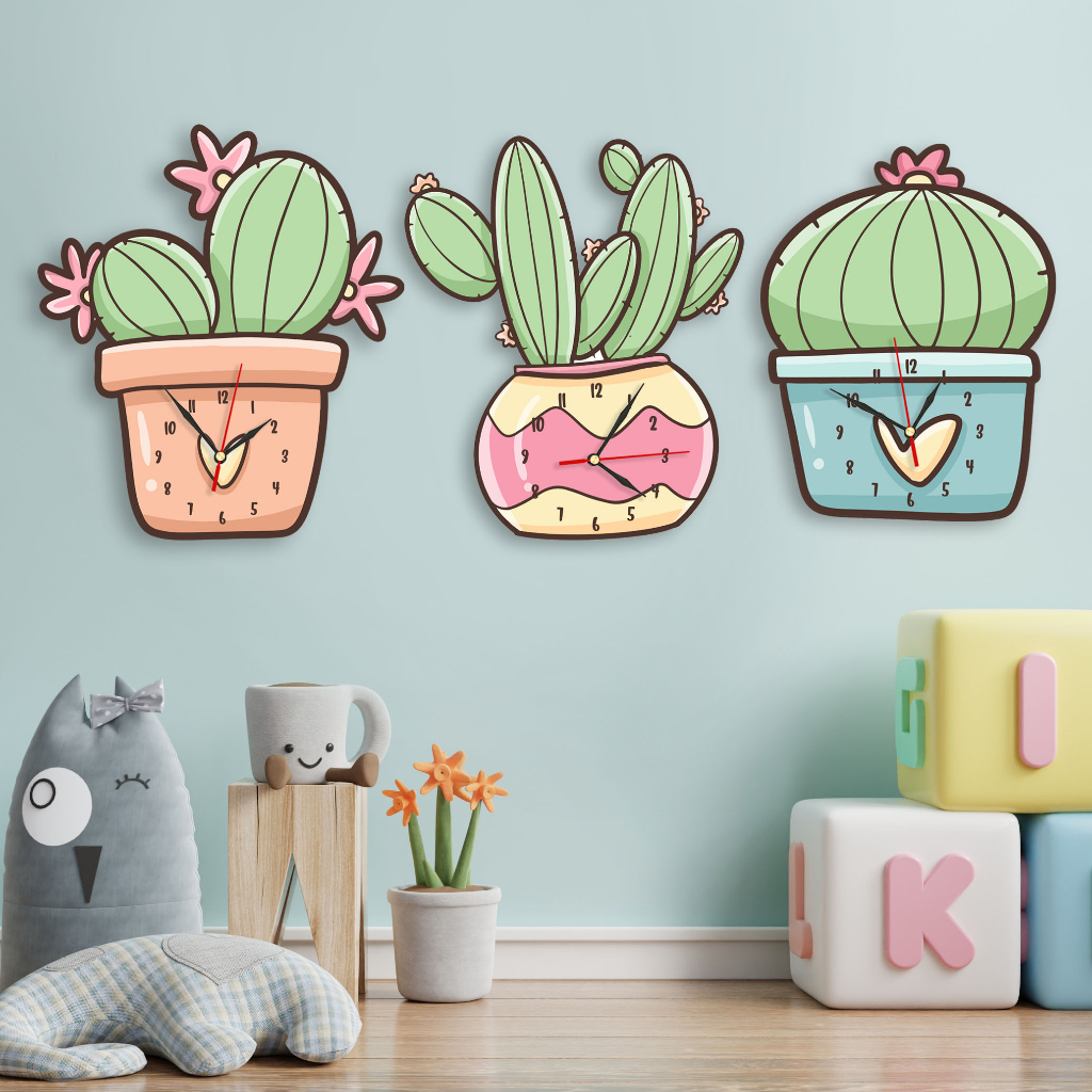 Jam Dinding Kaktus Dekorasi Hiasan Dinding Kamar Aesthetic