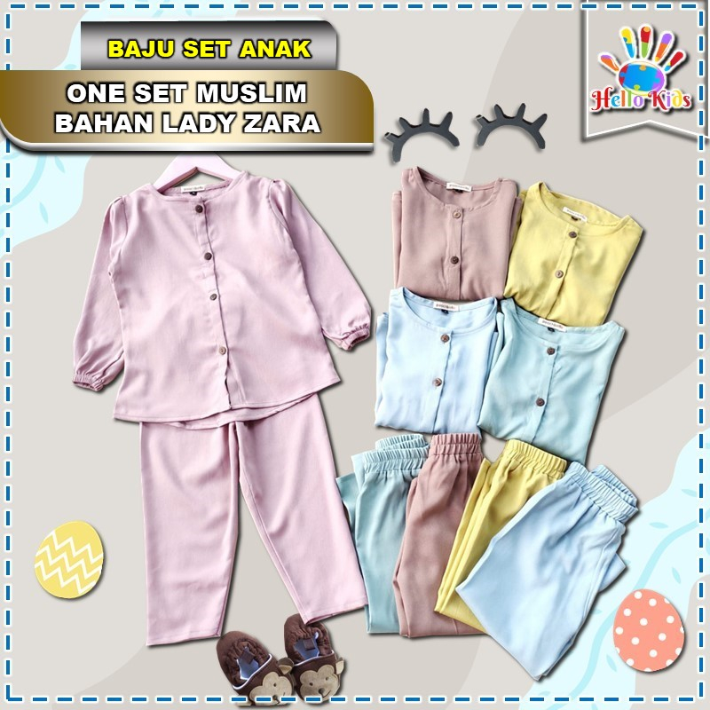 Peachbello One Set Setelan Stelan Baju Gamis Muslim Anak Kecil Perempuan Cewe Usia 2 3 4 5 6 Tahun