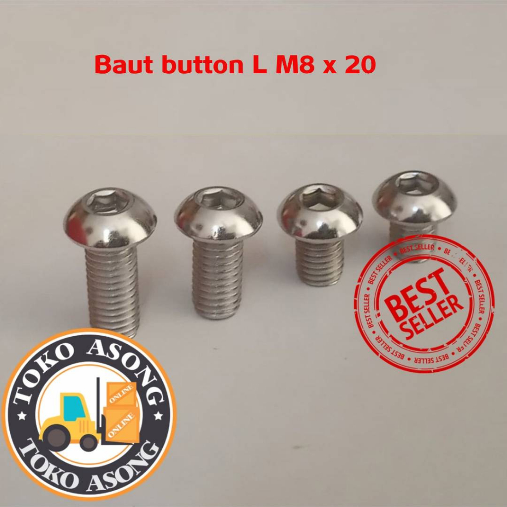 Baut button L M8 x 20 kepala payung Stainless steel Stenlis
