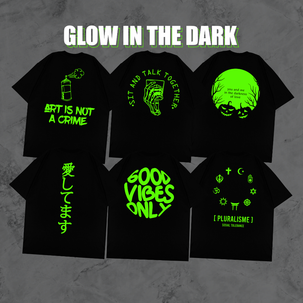 Baju kaos dewasa pria laki laki t-shirt distro lengan pendek terbaru trend 2023 Kaos Nyala Glow In T