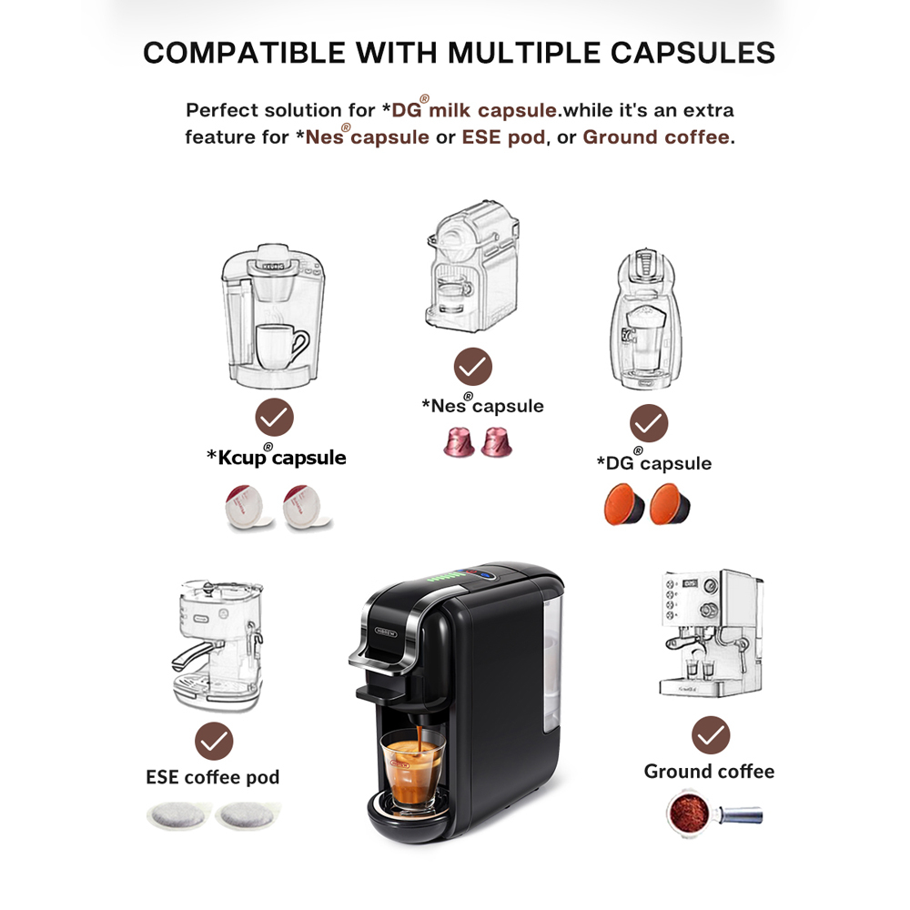 HiBREW Mesin Kopi Kapsul 5 in 1 for Nespresso Dolce Gusto 19 Bar - H2B - Black